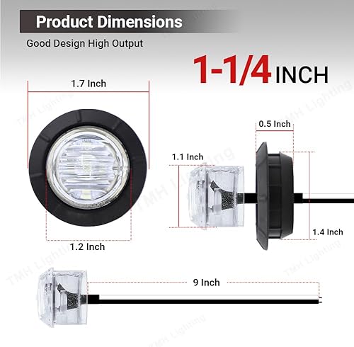 Miniatura 5 de TMH Luces marcadoras laterales redondas de 1-1/4 pulgadas, 6 luces LED de bala blanca, luces marcadoras LED de remolque, montaje en superficie