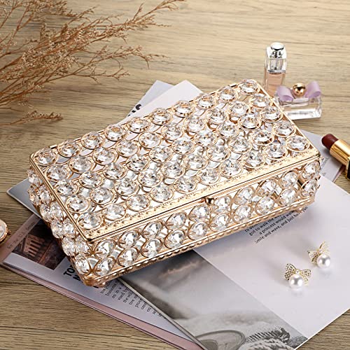 Elldoo Crystal Jewelry Box Rectangle Trinket Organizer Earrings Rings Box Treasure Box Storage Home Decor Accent Decorative Box With Lid For Valentine Wedding Christmas Birthday Gift, Gold #TOP5