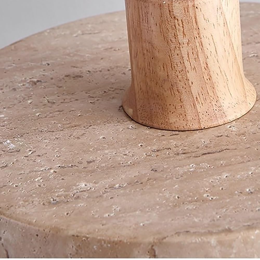 Pendelleuchte aus Japanischem Gelbem Travertin, Hängelampe aus Rundem Naturstein im Nordischen Stil mit Holzdetail Kronleuchter für Kücheninsel Schlafzimmer Nachttisch(Wood)