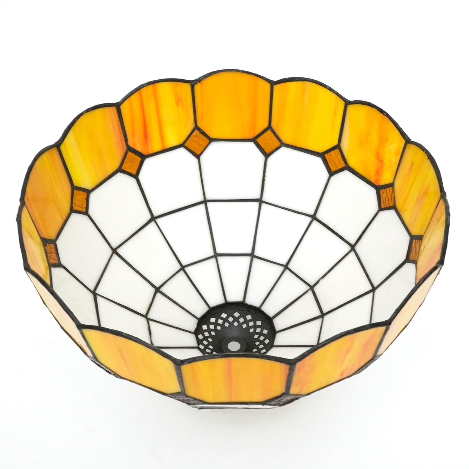 Pantalla de lámpara Estilo Tiffany, 30 cm, diseño mediterráneo Sencillo a Cuadros, de Cristal Tintado, Repuesto para lámpara de Mesa, lámpara Colgante y lámpara de Techo (Amarillo).