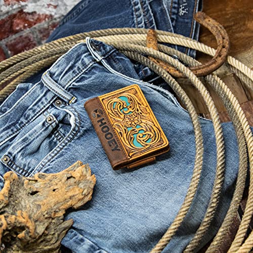 HOOey Bi-Fold Leather Men's Wallet (Cash - Tan/Turquoise/Brown)4