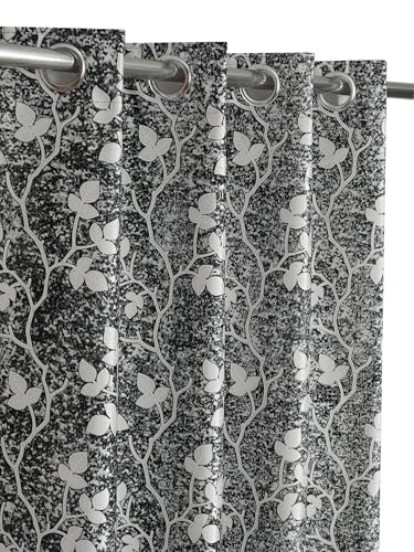 Image of Homefab India 2 Piece Polyester Printed Curtains Room Darkening Panel - Window 5 feet, Petals Black Curtain