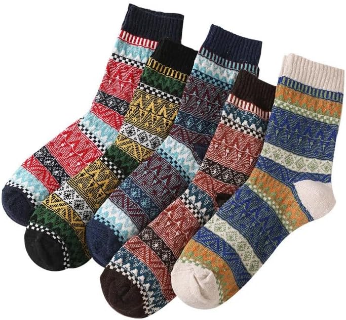 5 Pairs Thick Socks for Men - Winter Warm Thermal Hiking Socks, Nordic Vintage Crew Socks for Men, Breathable & Cozy - Image 4
