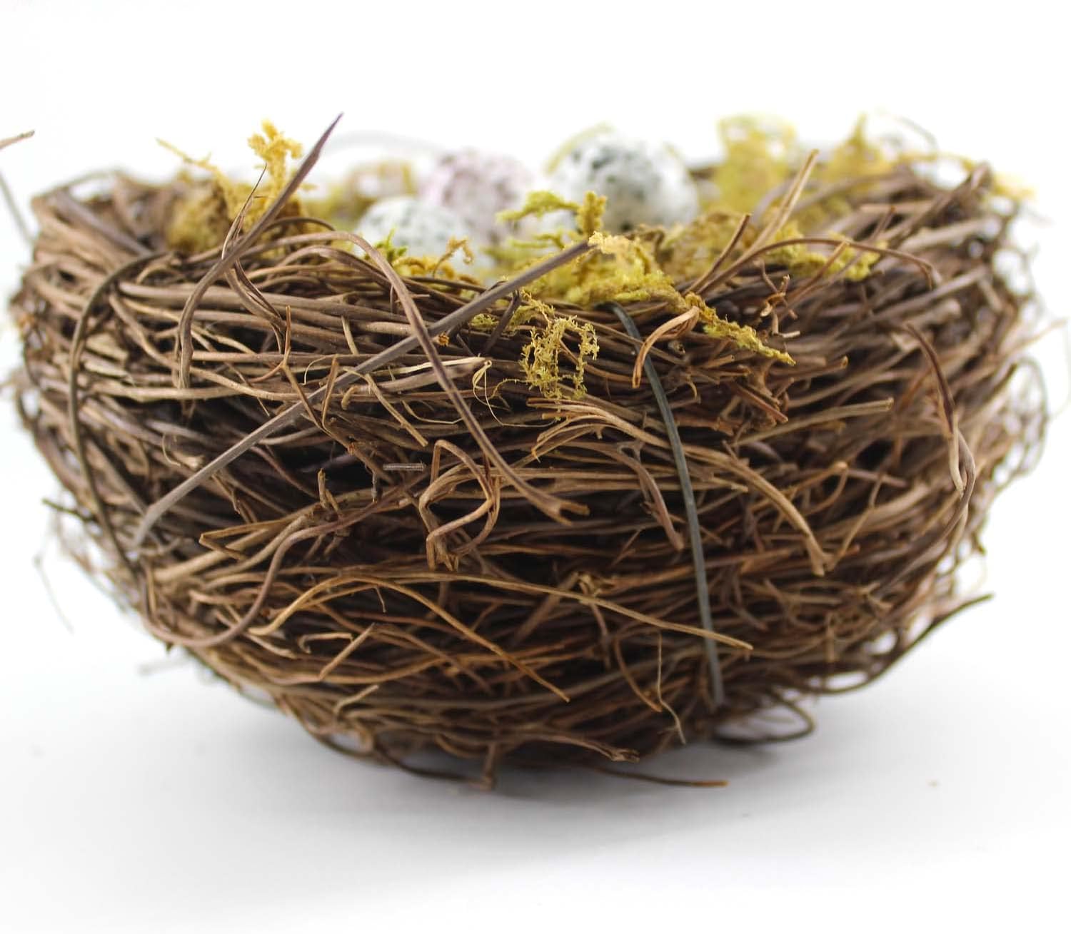 Artificial Birds Nest, 4PCS Crafts Handmade Natural Easter Birds Nest Rattan Birds Nest for Garden Yard Home Party Easter Decor Contains 12 Artificial Bird Eggs&4 Packs of Moss