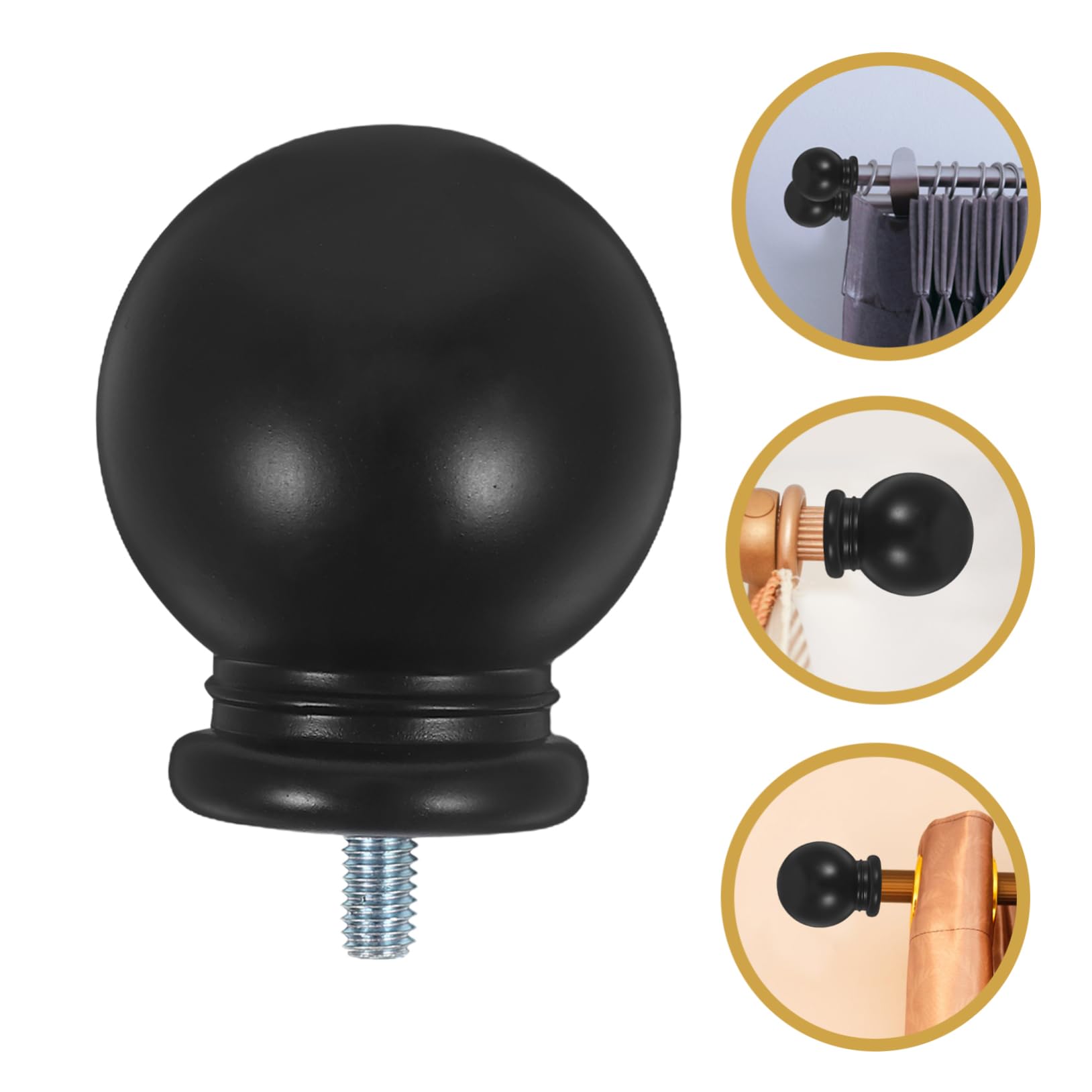 Lot de 2 embouts de tringle à rideaux noirs – Design classique à tête sphérique – Améliorateurs esthétiques pour rideaux de fenêtre en plastique facile à installer, parfaits pour la décoration de la