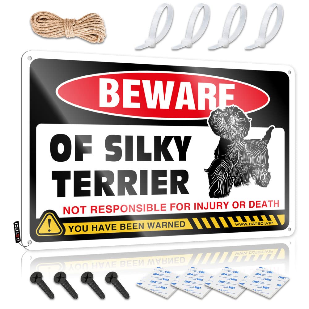 STWNVOITV Funny Saying Tin Signs Beware Of Silky Terrier Tin Sign Room Door Decor Tin Metal Sign(30X40CM)