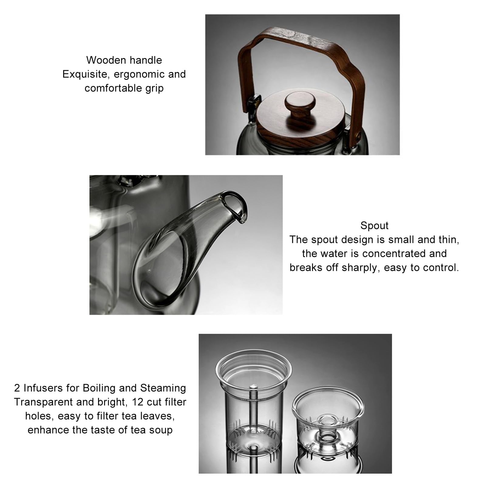 Yctze Tetera de Vidrio de 1000 Ml con Infusores Extraíbles, Tetera de Vidrio con Alto Contenido de Borosilicato, con Infusor, de con Alto Contenido de Borosilicato, Infusor de Acero Inoxidable, Apta