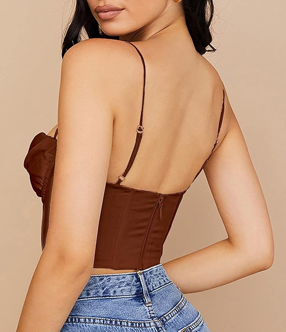 Modegal Women's Satin Cowl Neck Padded Fish Boned Zip Adjustable Straps Bustier Corset Top at  Women’s Clothing store