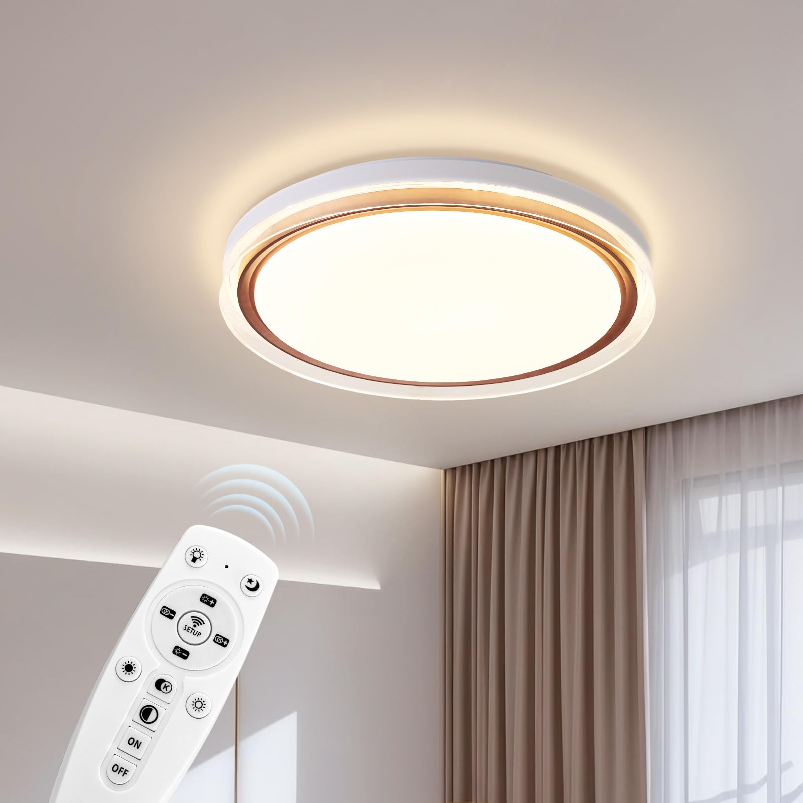 Warmiehomy Modern LED Ceiling Lights 96W,Dimmable Round Ceiling Lamps,IP65 Waterproof,50cm Flush Mount Ceiling Light for Bedroom Hallway Bathroom
