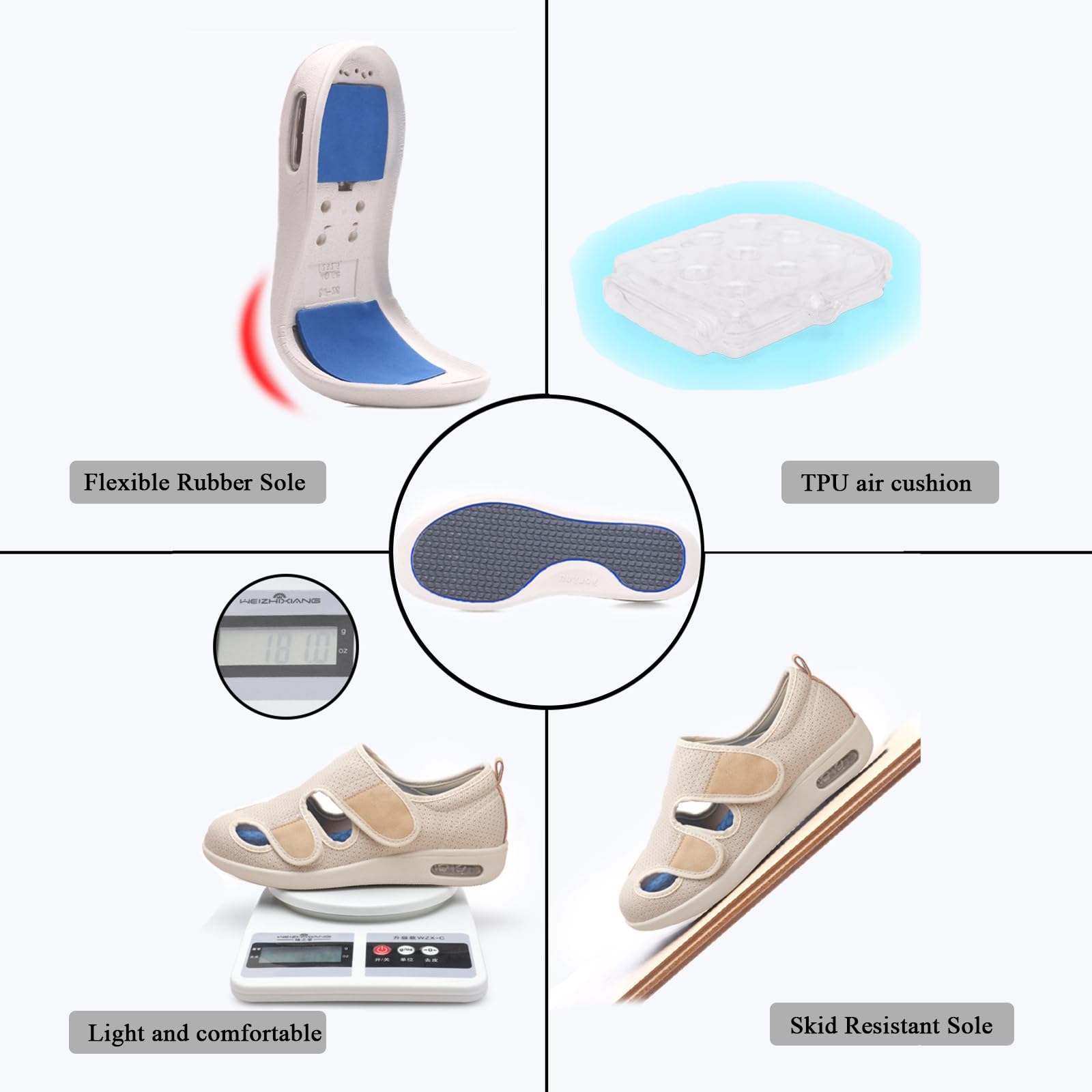 Damskie męskie buty dla diabetyków, lekkie, bardzo szerokie, opuchnięte stopy, obrzęk, stopy, regulowane zapięcie, pantofle, outdoorowe, buty do chodzenia, wygodne buty dla osób starszych