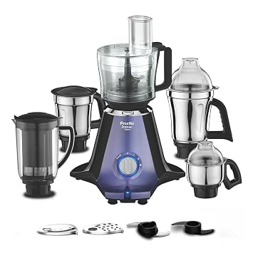 Preethi Zodiac Glitter 750 Watts Mixer Grinder, 5 Jars (1 Food Processor Jar, 3 Stainless Steel Jars, Juicer Jar), Atta Kneading, Powerful Grinding, 2 Year Warranty, Lifelong Free Service, Lavender