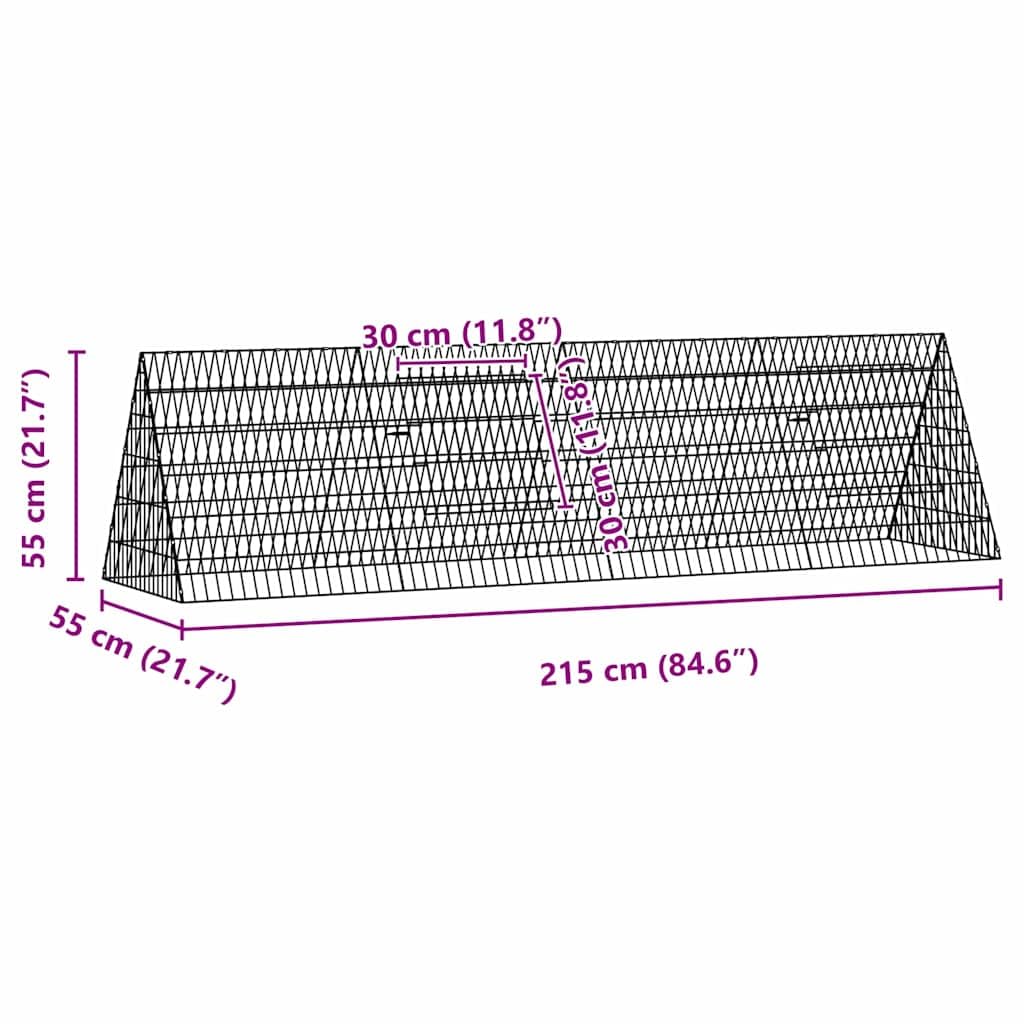 Jaula para pollos de acero galvanizado, 215 x 55 x 55 cm, resistente a la intemperie con protección, parque para gallinas, conejos, cobayas, rueda libre modular, pajarera plateada