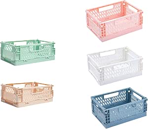 6 Cagettes Rangement Pliables Blanc - Plastique Empilable - 15x10x6cm