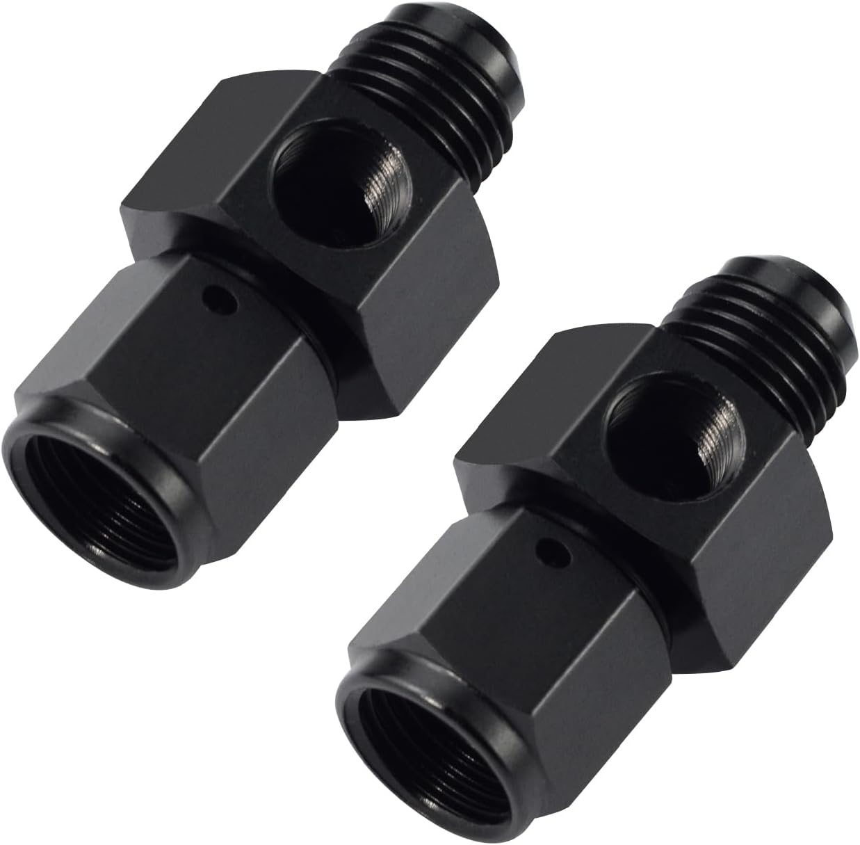 8AN Male Flare to Female AN8 Swivel, 2PCS with 1/8 NPT Fuel Pressure Gauge Port Take Off Fitting Adapter Aluminum Black