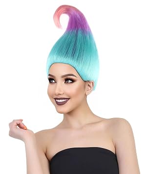 Tri-Color Troll Wig for Pointy Troll Fairy Wig, Womens Halloween Cosplay Costumes for Adults - Blue, Purple & Pink Blend