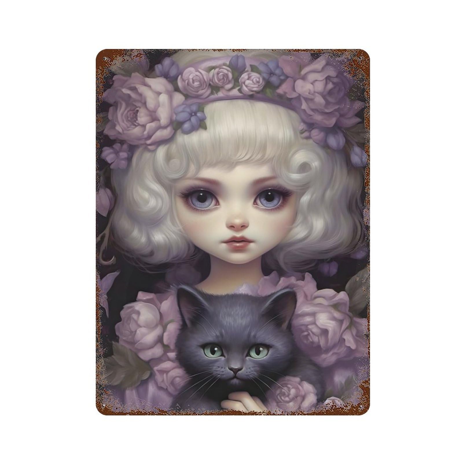 Fantasy Cat Lady Vintage Rust Metal Sign 15.7"x11.8", Ideal for Basement, Hobby Room And Garage Decor