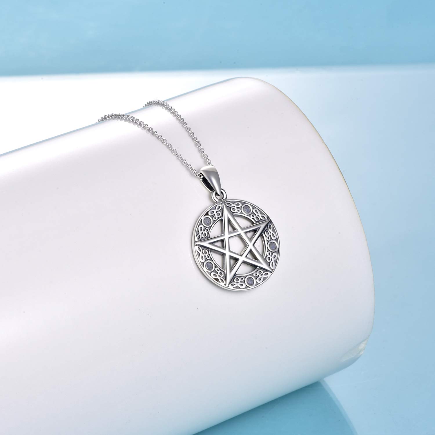 YAFEINI Collar de plata de ley con colgante de pentagrama y pentáculo, joyería wicca para mujeres y hombres, 0.83*1.18 inch, Metal