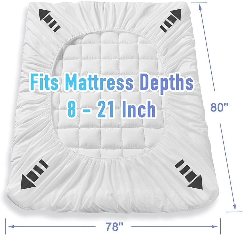 MATBEBY Bedding Quilted Fitted King Mattress Pad Cooling Breathable Fluffy Soft Mattress Pad Stretches up to 21 Inch Deep, King Size, White, Mattress Topper Mattress Protector : Home & Kitchen