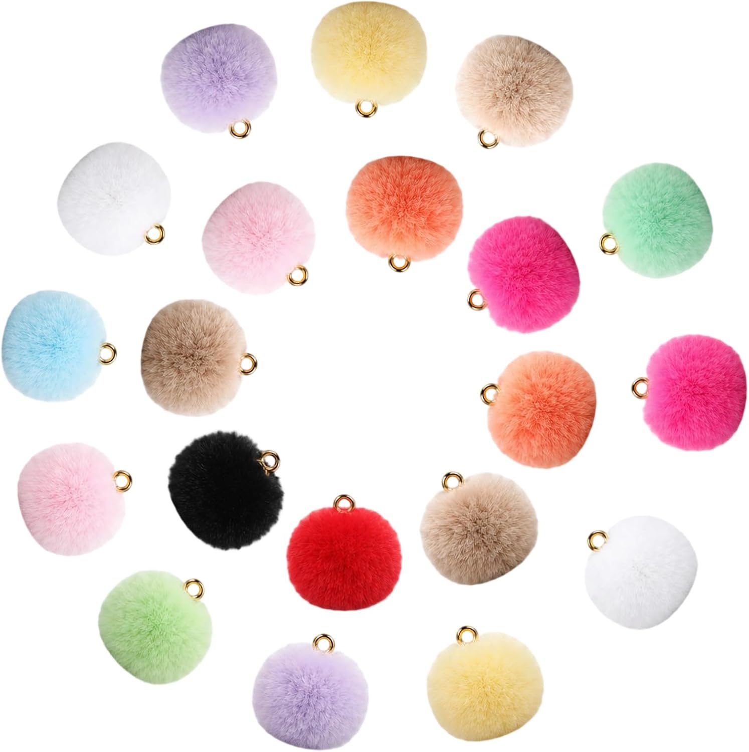 Classicseali 20Pcs Keychain Pom Pom,Fluffy Faux Fur Pompom Key Chains | Soft Puff Pom Poms for Keychains with Zinc Alloy Loop, for Keychains DIY Crafts Bracelets Jewelry Making,1.38 In Diameter