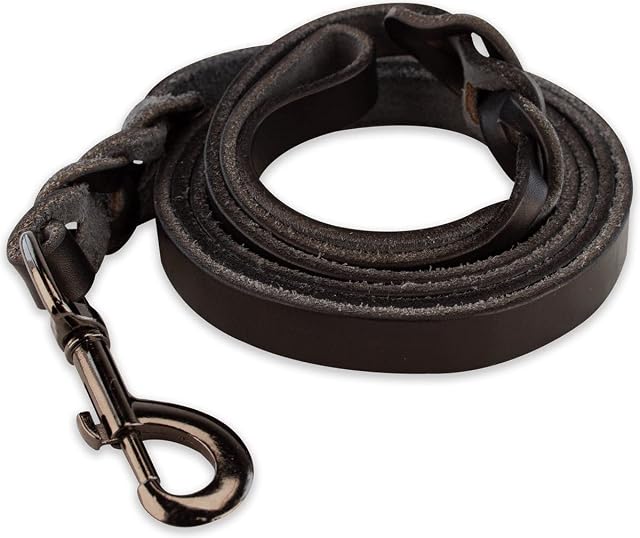Correa Trenzada de Cuero para Perro - Negro - 180 cm