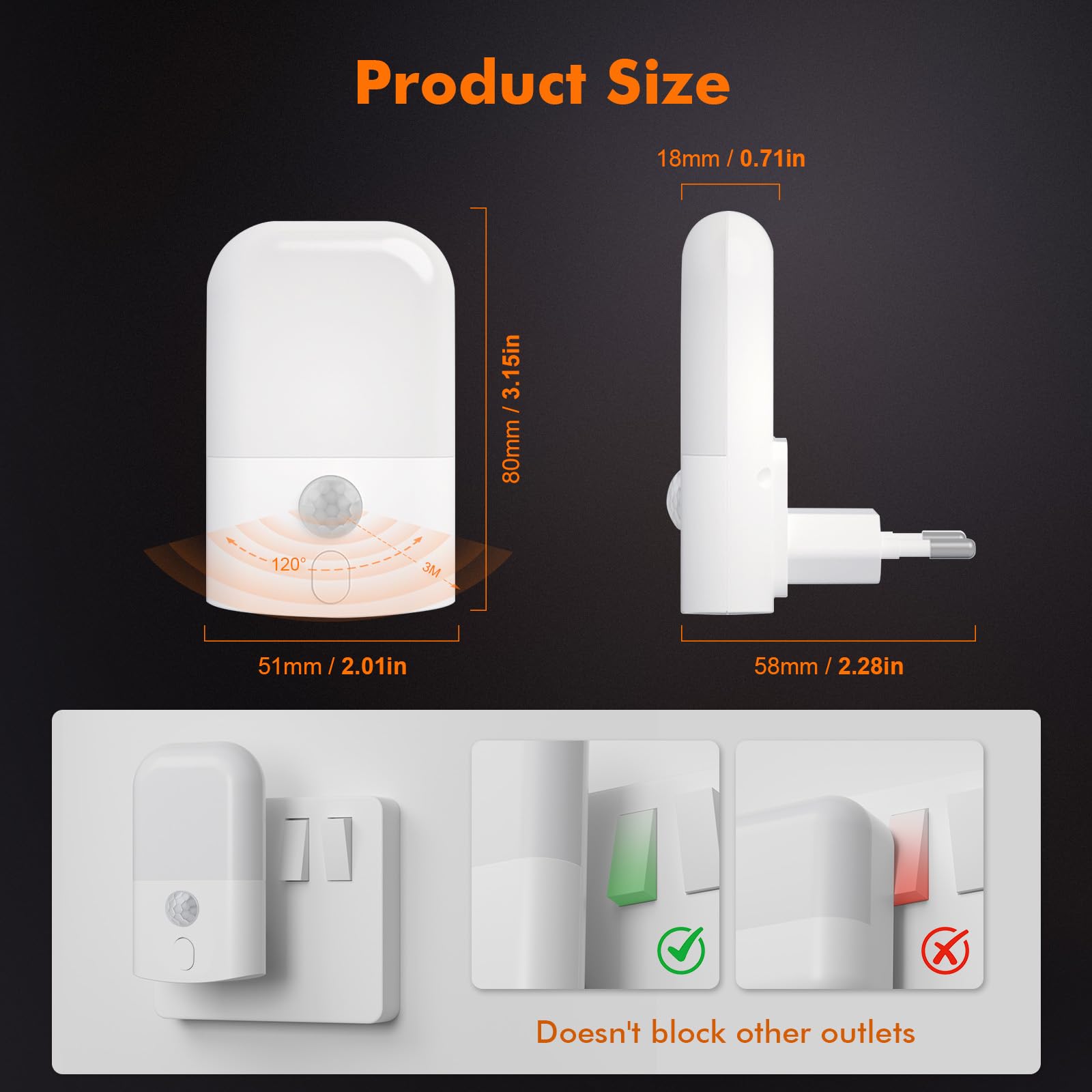 GRIFEMA GD103-1 Luz Nocturna Infantil 5 Niveles de Brillo Ajustables, Luz Nocturna con Sensor de Movimiento para Habitación de Niños, Baño, Pasillo, Cocina, Escaleras, 2700K Blanco Cálido