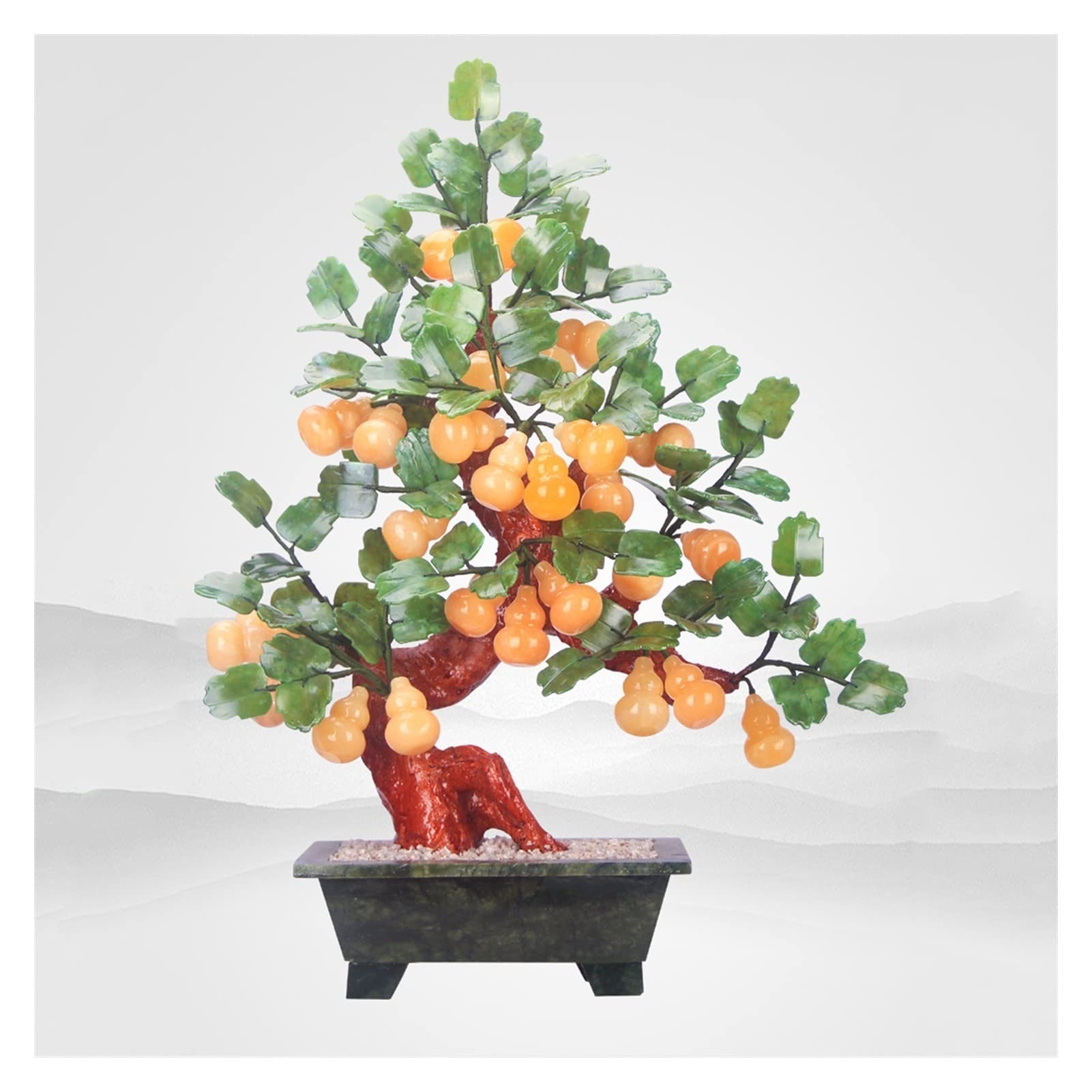 Albero Bonsai Artificiale Bonsai Artificiale Intaglio di Giada Zucca di Giada Bonsai Tavolo Display Feng Shui Ornamenti di Buon auspicio Interni Casa Ornamenti Bonsai Display da Tavolo Pianta Finta