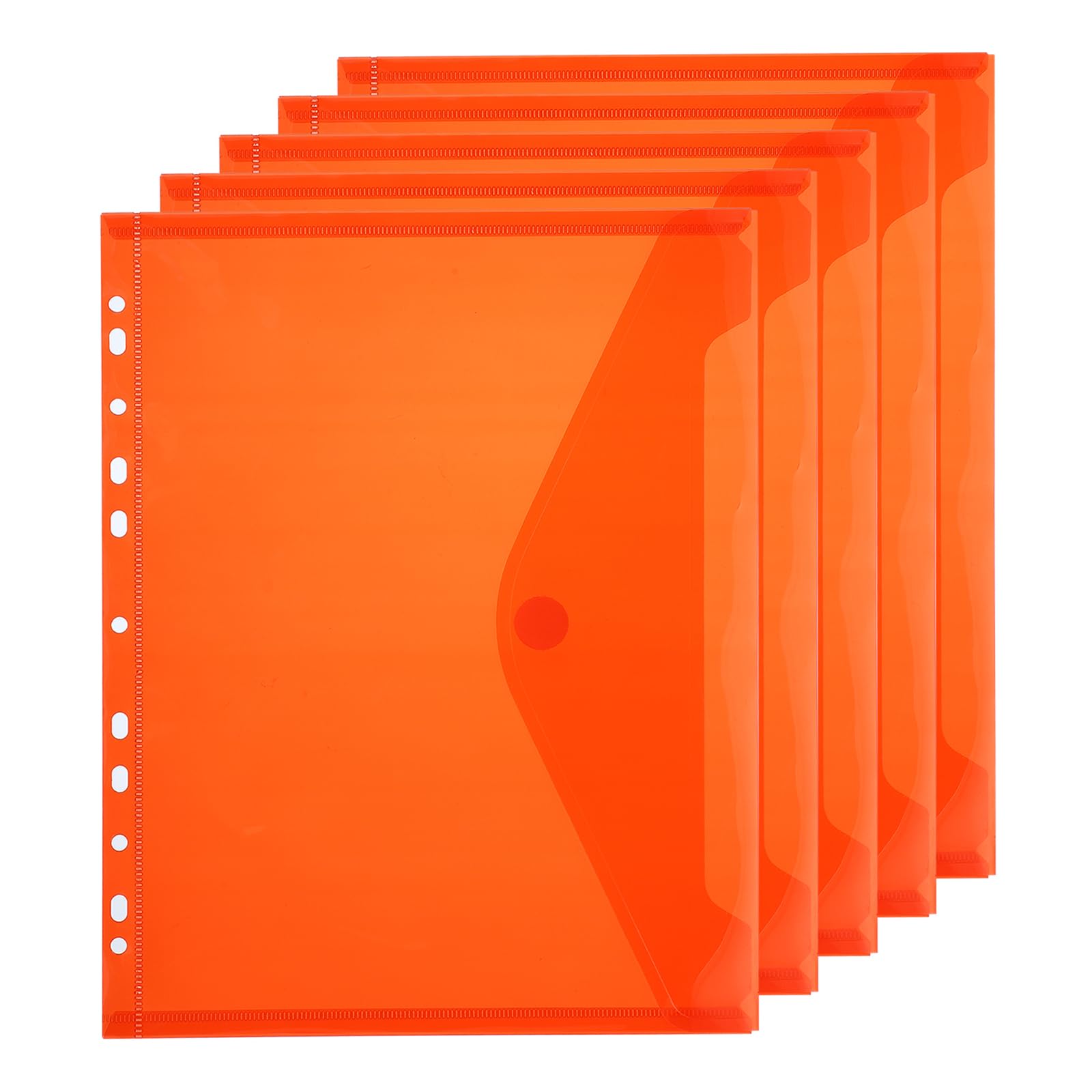 PATIKIL A4 Plastic Binder Pockets for 11 Ring Binder, 5pcs Letter Size Pouch File Bag Document Binder Folders Organizer with Hook and Loop Closure, Orange