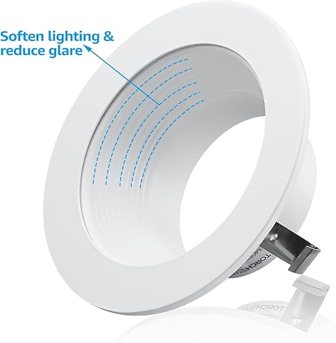 Miniatura 4 de TORCHSTAR Paquete de 12 luces empotrables clásicas blancas de 4 pulgadas, borde de luz de lata de metal, deflector de escalones con anillo, carcasa