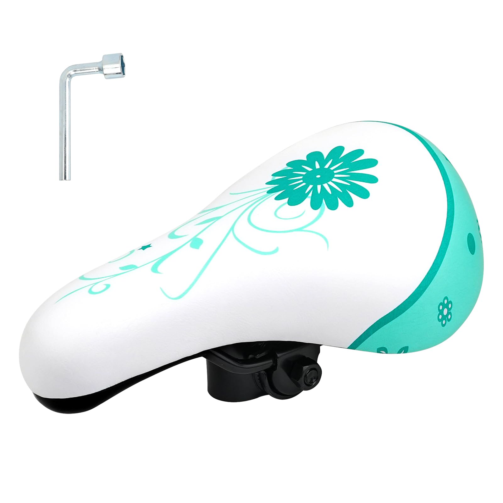 WEEROCK Kids Bike Seat, Child Bike Seats for 14" 16" 18" 20" 22" 24" Kid Bicycle, Kids Bike Replacement Saddle for Boys Girls Bicycles, White Green