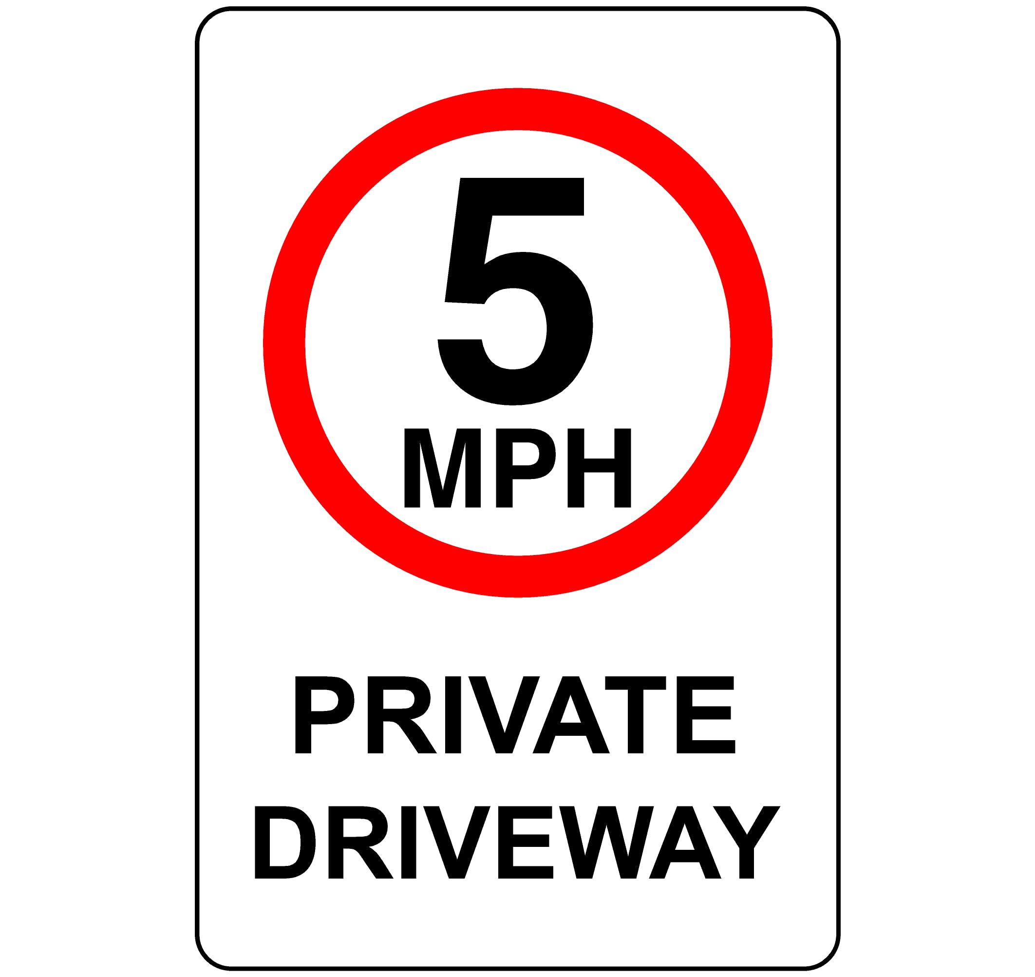Safety First Display Ltd White 5Mph Private Driveway Safety Sign - High Tack Self-Adhesive Sticker (150Mm X 100Mm) Ensures Safety Within 4M Viewing Distance, Promoting Road Safety.