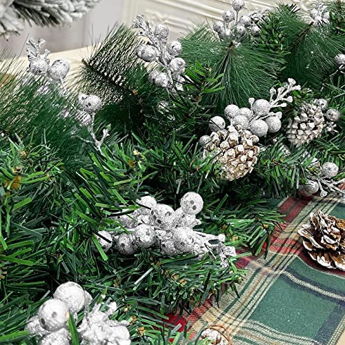 Turnmeon 50P Christmas Berries Stems Decorations,8.3" Artificial Christmas Berry Picks Twigs Branches For Christmas Tree Ornaments Fillers Diy Holiday Home Indoor Outdoor Xmas Decor(Glitter Silver) #TOP4