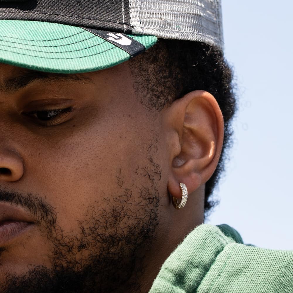 Fully Iced Cz Honey Comb Flower Set Men's Women 3D Gold Hoops Cartilage Cuff Yellow Gold Plated 925 Sterling Silver Ice Out Unisex Huggie Hoop Earrings For Men Jewelry Gifts For Dad Fathers - Image 3