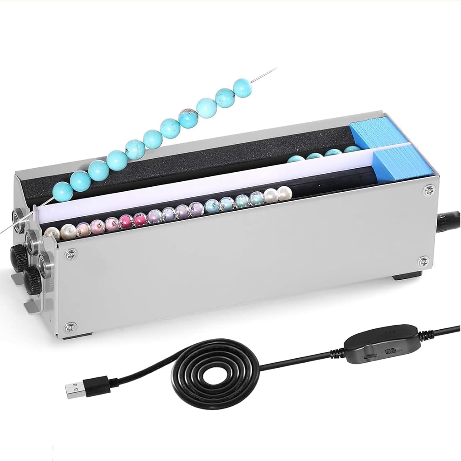 FHRKA Electric Bead String Maker,100W Semi-automatic Beading Machine, Adjustable Roller Width and Support 2 Channels Design