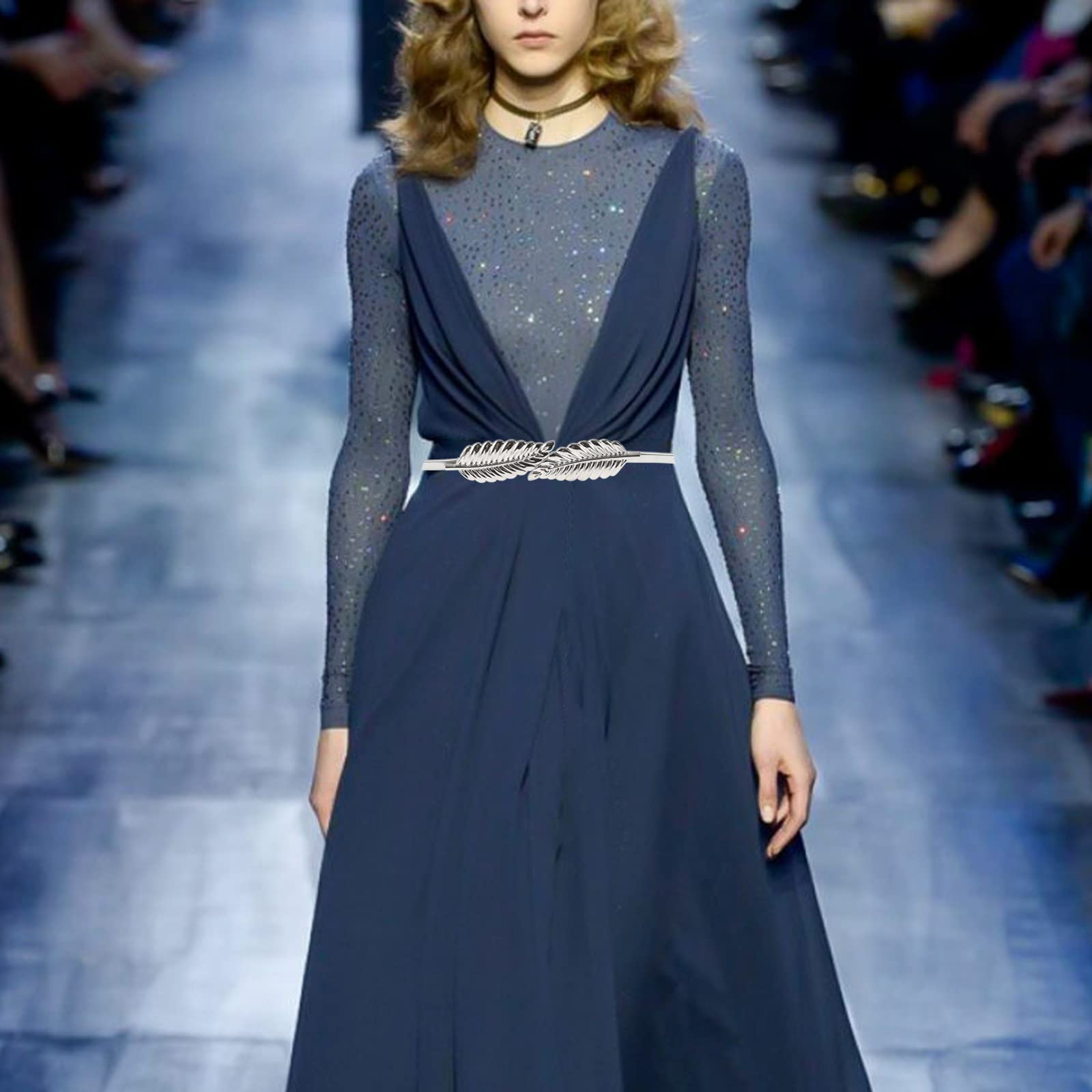 GUUFOO 2 Pezzi Decorativa in Vita Alta Cintura Elegante, Metallo Oro con Catena,Sottile Elastica Donne Vestito Accessori