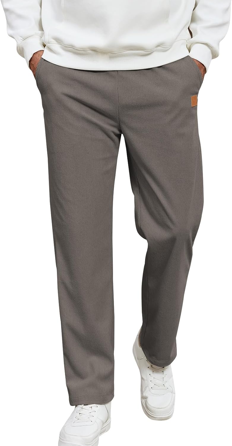 Suwangi Men’s Corduroy Casual Pants Drawstring Elastic Waist Stretch Sweatpants Straight Leg Trouser with Pockets Relaxed Fit - Image 8