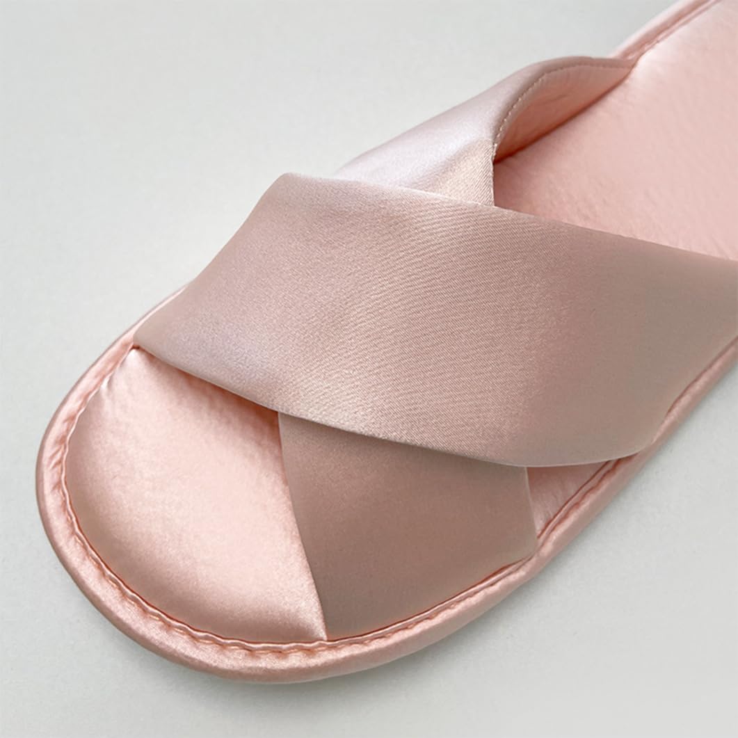 Pantuflas Planas Zapatillas De Novia De Satén con Punta Abierta, Suaves Y Peludas Zapatos De Casa Cómodos Y Cosidos A Mano Chanclas para Despedidas De Soltera Y Bodas(40/41 EU, Pink)