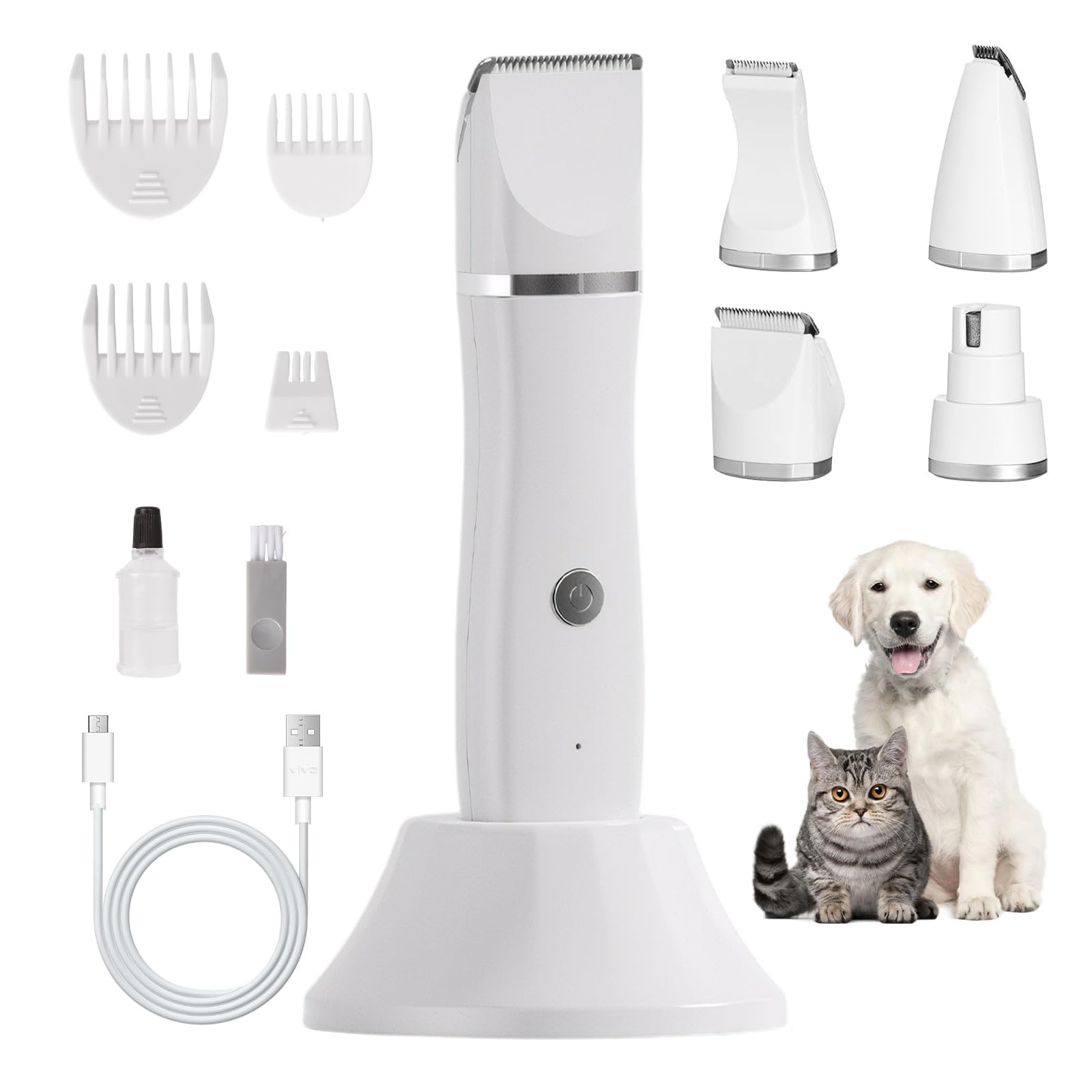 4 in 1Tosatrice per Cani Professionale Rasoio IPX7 Lavabile, Tagliacapelli Ricaricabile per Cani, Macchinetta Tosa Canis per Toelettatura, Tagliare Peli Intorno a Zampe, Occhi, Orecchie, Viso