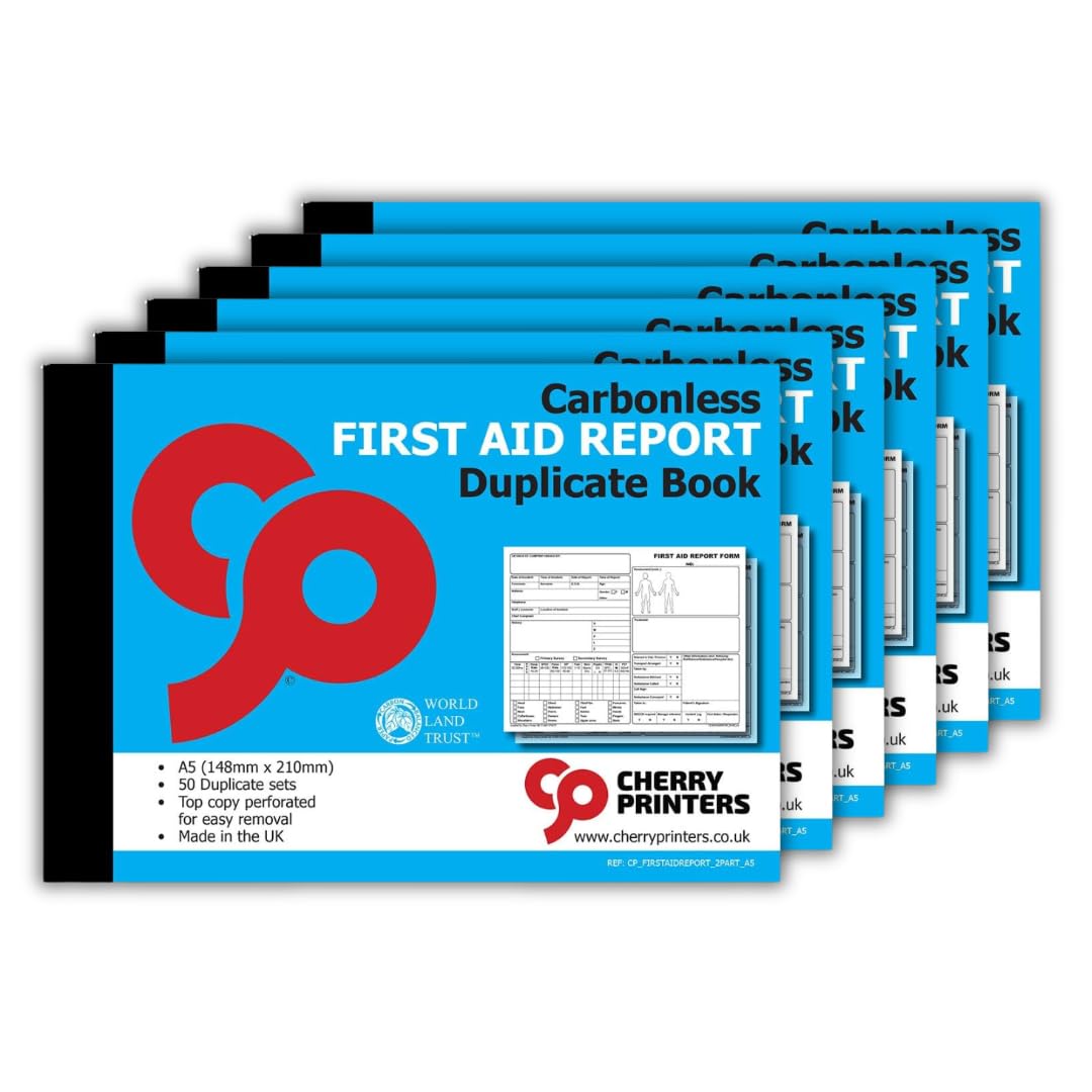 Cherry Printers Carbonless NCR First Aid Report Duplicate Book A5 | 6 Pack