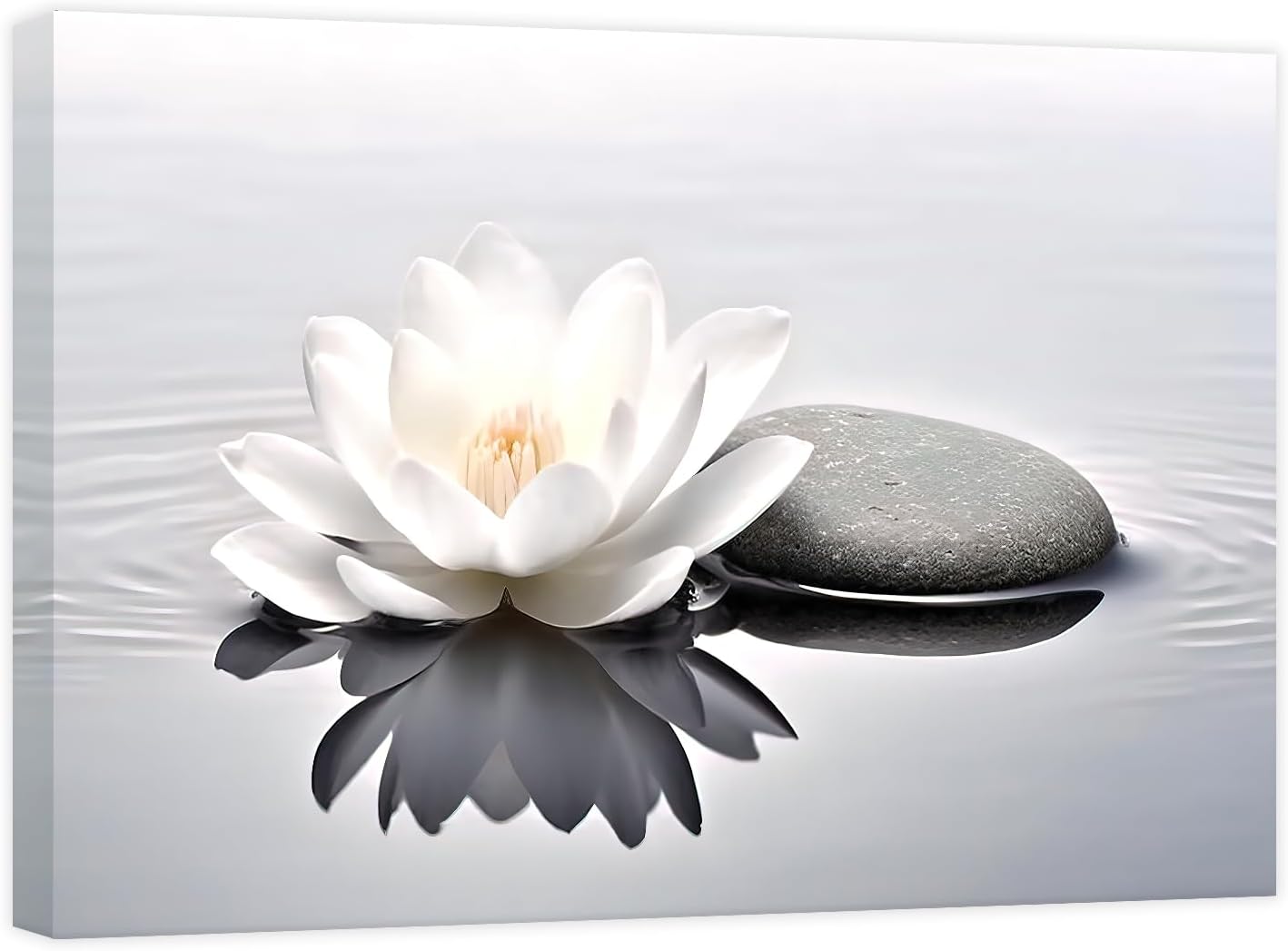 CCWACPP Zen Canvas Wall Art White Lotus Bloom in Water Picture Flowers Stone Spa Painting for Yoga Meditation Room Bathroom Prints Wall Decor Frame (Zen - 2, 16x24inch)