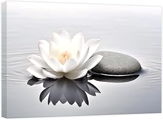 CCWACPP Zen Canvas Wall Art White Lotus Bloom in Water Picture Flowers Stone Spa Painting for Yoga Meditation Room Bathroom Prints Wall Decor Frame (Zen - 3, 12x18inch)