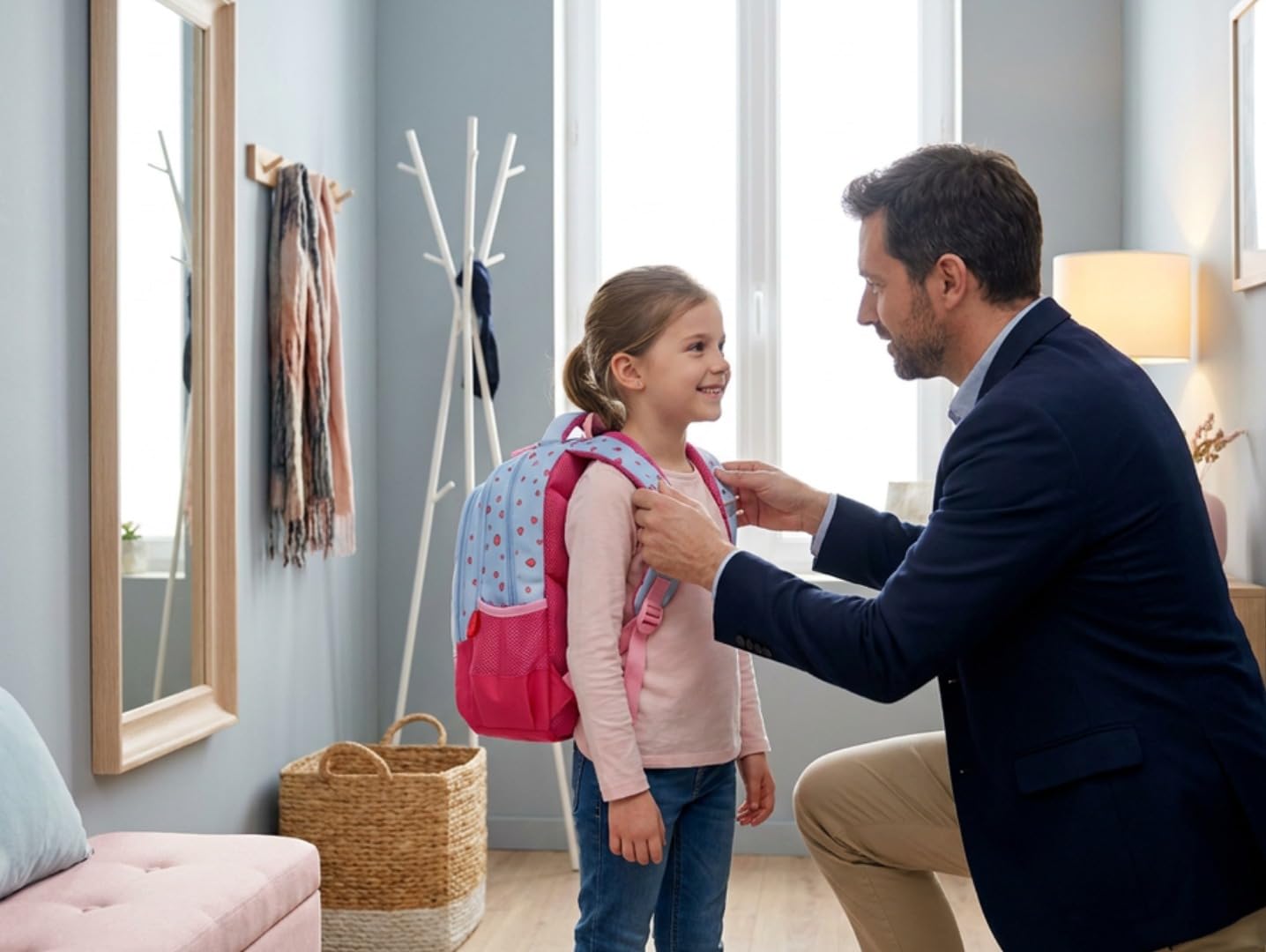 DACO Sac à Dos Scolaire Fille 38 cm – Cartable École Primaire Faon Kawaii avec Compartiments & Poches Latérales – Sac d’École Enfant Léger, Confortable & Grande Capacité Rose Bleu