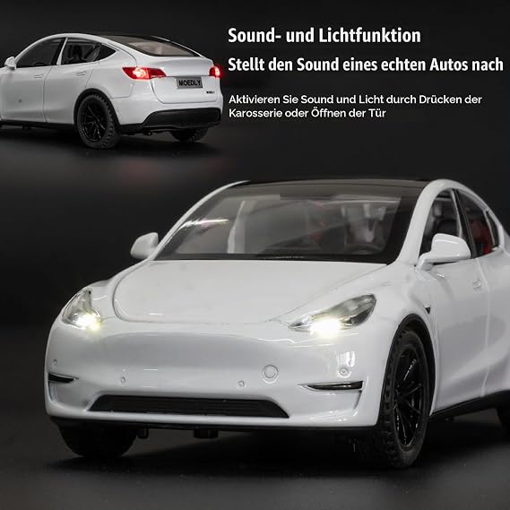 Model Y 1:32 Scale Model Car Die-Cast Alloy Electronic Toy with Pull Back Function with Lights and Music Mini Vehicle Toy as a Gift for Children (Blue)