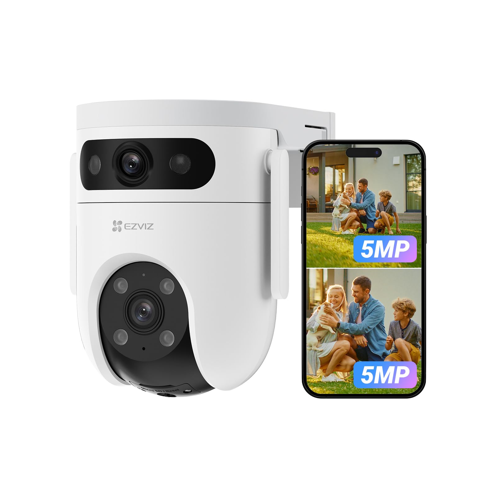 EZVIZ H9C 3K+3K Telecamera di Sorveglianza WiFi Esterna a Doppio Obiettivo, 360° PTZ, Tracciamento Automatico, Rilevamento di Forma Umana/Veicolo, Difesa Attiva, Visione Notturna a Colori 40M, Audio