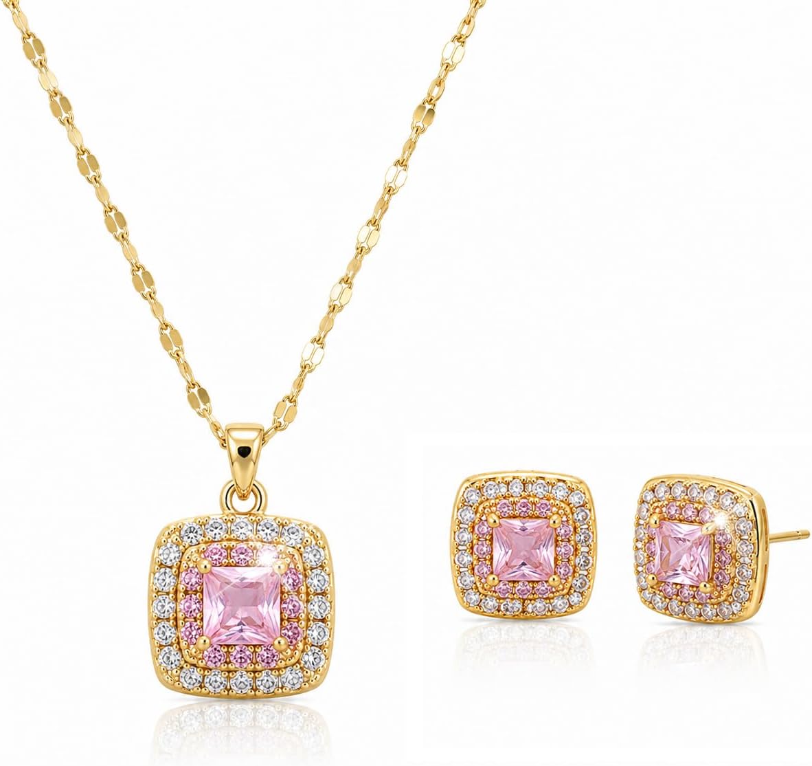 Dainty Elegant Silver Gold Pendant Necklace Earrings for Women