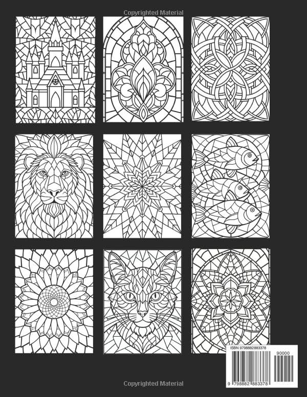 Stained Glass Coloring Book: Bold and Easy Designs for Crafting and Transfer | Fun Activity for Stress Relief and Relaxation | 50 Illustrations 8.5x11 Inches (Bold and Easy Coloring Books) image 3