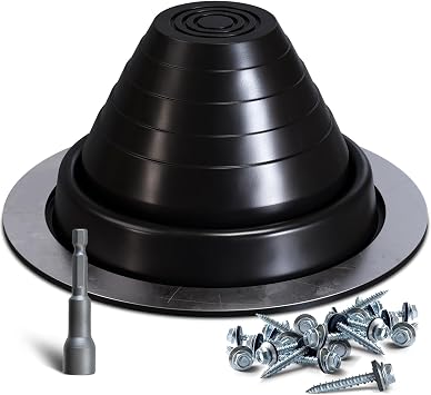 VIVIDA #3 EPDM Metal Roof Pipe Flashing Boot, Flexible Roof Jack Boot for Pipe OD 1/4" to 5", Screws & Hex Socket Included, Black, 1 Pack