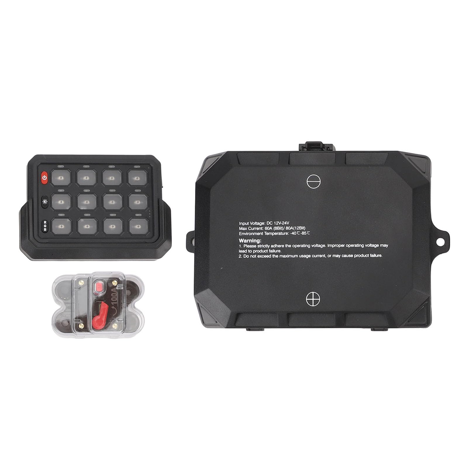 Drfeify Panel Przełączników RGB 12 Gang, Aluminiowa Plastikowa Skrzynka Sterownicza z Przekaźnikiem LED 12 V 24 V IP65 80A Bezprzewodowe Zdalne Podświetlenie Pamięci dla Ciężarówki Marine SUV ATV