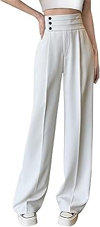 Women's High Waist Dress Pants Business Side Button Work Wide Leg Pants ...