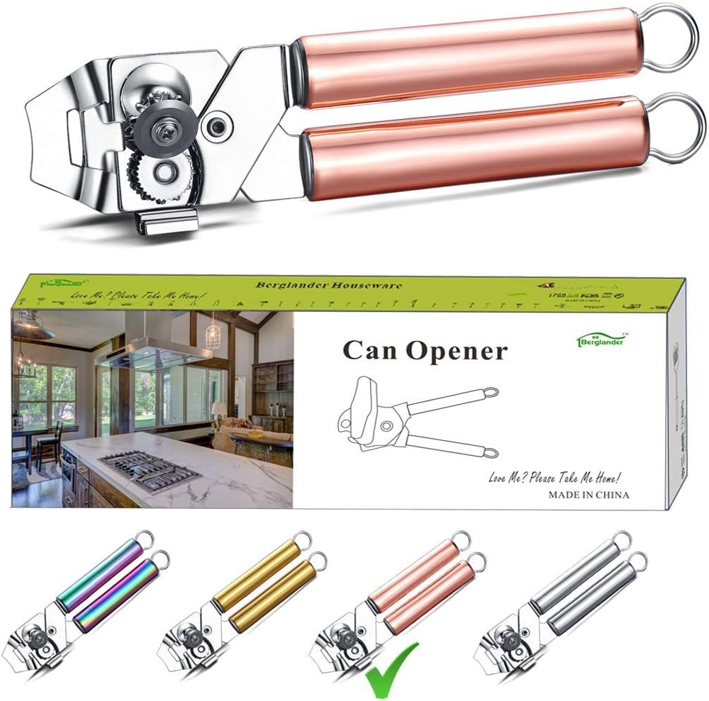 Berglander Can Opener, Stainless Steel Rose Gold Handle, Titainium Handle Hand Held, Smooth Edge Manual Can Opener, Heavy Duty (Rose Gold)