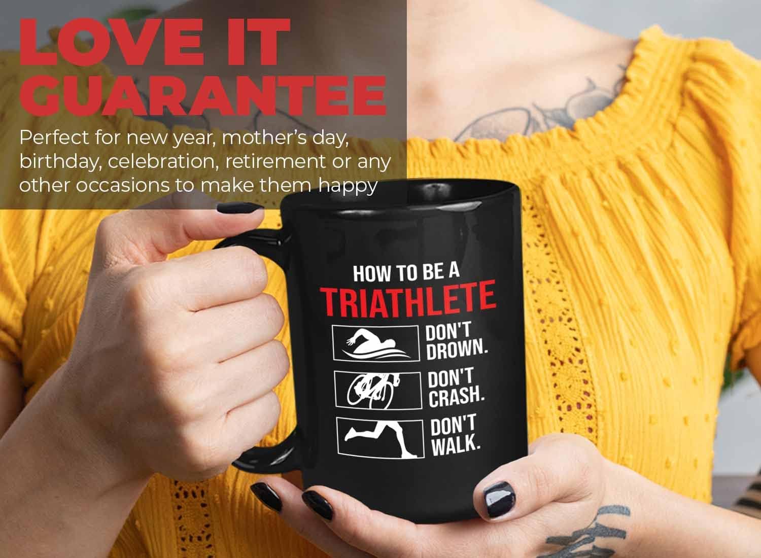 Bubble Hugs Triathlete Coffee Mug 15oz Black - Be Triathlete - Funny Triathlete Swimmer Biker Runner Track And Field Sport Competition Winner